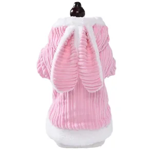 Felpa con cappuccio in peluche rosa spessa con graziose orecchie di coniglio per cani