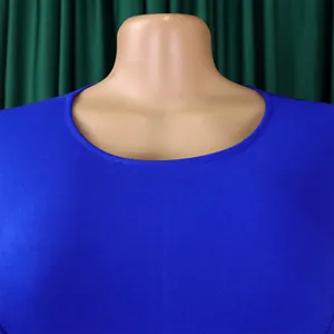 Detailed close-up showing the round neckline and fabric texture of a cobalt blue dress