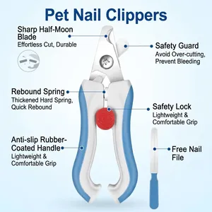 Professional stainless steel pet nail clipper set with safety guard and nail file.