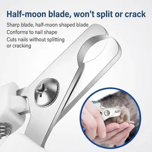 Professional stainless steel pet nail clipper with sharp half-moon blade for cats and dogs