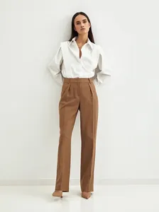 Full body view of an elegant white cotton designer shirt for professional office wear