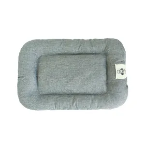 Breathable grey linen rectangular pet bed mat for cats and small dogs, soft texture