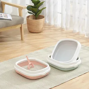 Semi-Enclosed Cat Litter Box With Scoop Large Space Splash-Proof PP Plastic Kitten Toilet Detachable Pet Cleaning Supplies