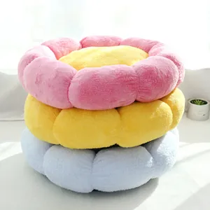 Soft and thick stack of colorful flower-shaped plush pet beds for cats and dogs