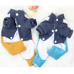 Warm fleece-lined winter jumpsuits for small dogs and cats in yellow and teal colors