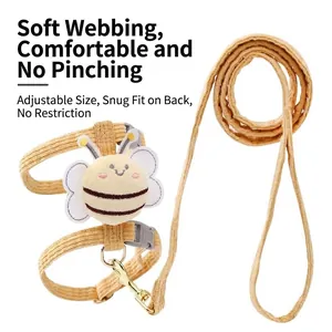 Cartoon Honigbiene Katzengeschirr Und Leine Set Verstellbar Ausbruchsicher Cord Kleiner Hund Laufleine Polyester Haustierbedarf