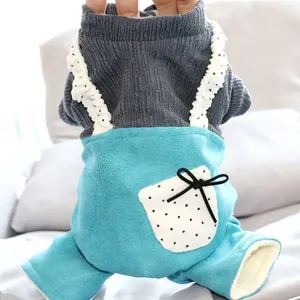 Warm fleece-lined pet overalls for small dogs and cats in autumn and winter seasons