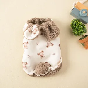 Cute Cartoon Bear Printed Pet Vest Warm Sherpa Fleece Lining Dog Cat Clothes Soft Winter Puppy Apparel For Small Dogs Cats