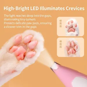 Electric pet paw trimmer with built-in LED light for safe grooming of cats and dogs