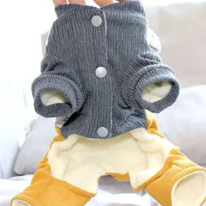 Warm winter dog jumpsuit with corduroy fabric and thick fleece lining for small pets