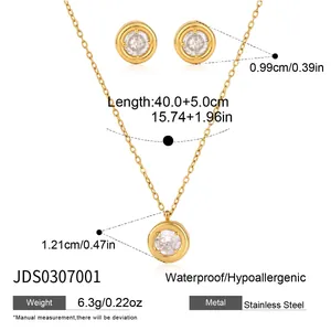 Detaillierte Maße von 18k vergoldetem Edelstahl Halskette und Ohrringe Schmuckset