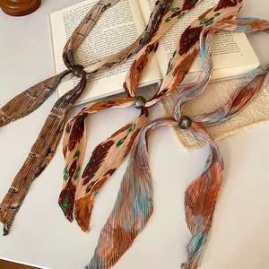 Artistic vintage pleated printed neck scarf necklace featuring a unique minimalist design