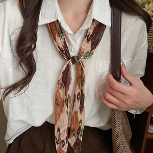 Vintage pleated printed neck scarf for women with elegant ikat pattern for daily wear
