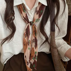 Vintage pleated printed neck tie necklace for women with elegant retro patterns and detail
