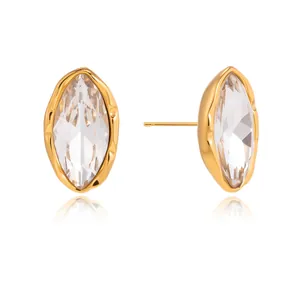 Boucles d'oreilles élégantes en cristal marquise plaqué or avec reflet miroir