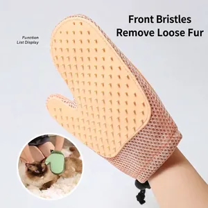 Guante de aseo para mascotas para eliminar el pelo con cerdas de silicona suaves