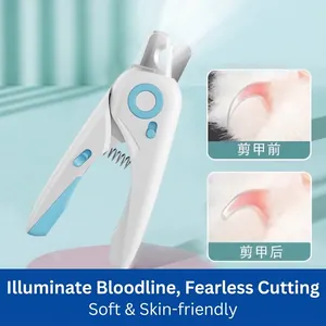 Coupe-ongles Professionnel Pour Animaux Avec Lampe LED Éclairage Ligne de Sang ABS Acier Inoxydable Protection Anti-Éclaboussures Verrou de Sécurité Lime Intégrée