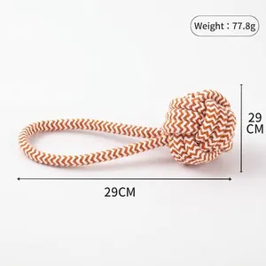 Vue détaillée des dimensions du jouet à mâcher en corde de coton orange