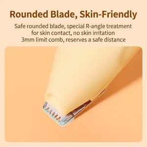 Pet hair trimmer with rounded blade head and 3mm limit comb for safe paw grooming.
