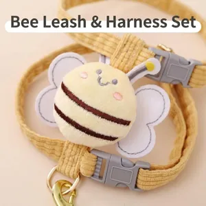Gelbes Haustiergeschirr-Set mit Bienenmotiv aus weichem Cordmaterial