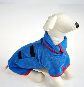 Peignoir pour chien bleu à séchage rapide hautement absorbant avec bordure rouge pour grands chiens