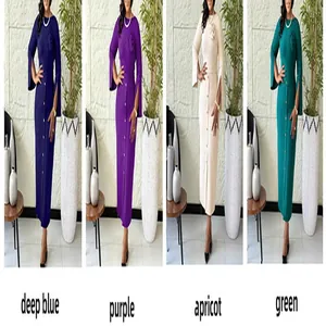 Robes midi élégantes à col rond pour femmes en bleu foncé, violet, abricot et vert