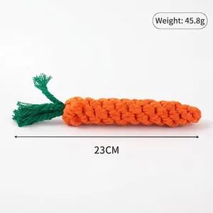 Vue détaillée du jouet en corde de coton carotte, longueur 23 cm et poids 45,8 g