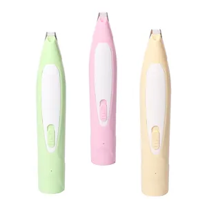 Rechargeable pet paw hair trimmers for cats and dogs in green, pink, and yellow.