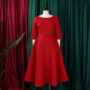 Elegantes rotes A-Linien-Abendkleid mit U-Boot-Ausschnitt und Dreiviertelärmeln