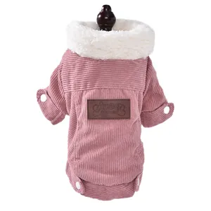 Gilet caldo per cani in velluto a coste rosa con colletto in pile bianco per l'inverno