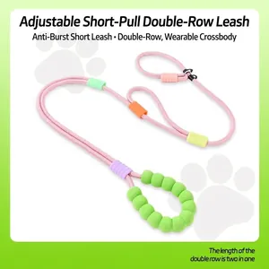 Pet Double Strand Braided P-Chain Dog Leash Adjustable Crossbody Leash With Cloud Foam Handle ECO Friendly Nylon Anti-Pull Training Rope For Dogs Cats
