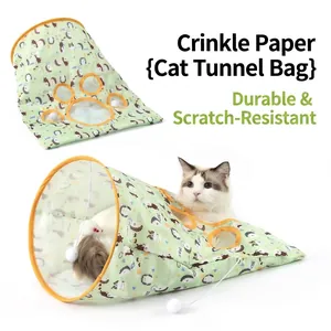 Sacco tunnel per gatti frusciante in tessuto antigraffio con palla di peluche appesa