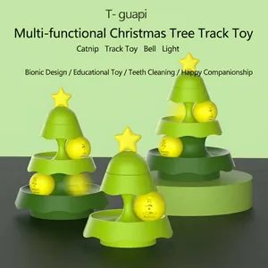 Interactief Kerstboom Kattenspeelgoed 3 Lagen Track Draaischijf Met Bel en Lichtgevende Bal Plastic Huisdier Speelgoed Cadeau