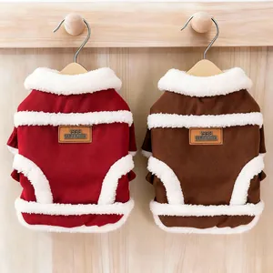 Gilet Vintage Imbottito in Pile per Animali Domestici Caldo Autunno Inverno Vestiti per Cani Gatti Rosso Vino Marrone Camoscio Lana di Agnello