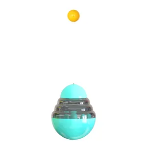 Jouet culbuto interactif bleu pour chat avec balle jaune et distributeur de croquettes