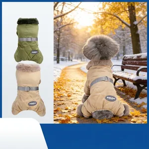 Warm Winter Dog Padded Coat Diamond Quilted Thickened Jacket With Faux Fur Collar And Leash D-Ring For Small Medium Dogs