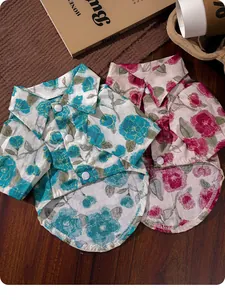 Camisas de verano florales para mascotas en verde azulado y rosa para perros y gatos