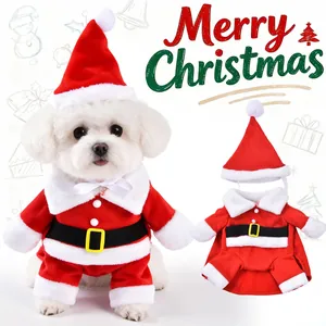 Festive Polyester Santa Claus Pet Costume Upright Standing Outfit With Hat For Small Dogs Cats Puppy Kitten Holiday Party Dress