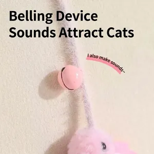 Interaktives Plüsch-Katzenangel-Spielzeug mit kleiner rosa Glocke für Katzen zum Spielen