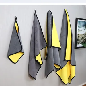 Ensemble de trois serviettes absorbantes en microfibre gris et jaune pour chiens et chats