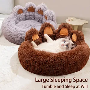 Bärenpfotenform Langflor Plüsch Haustierbett Warmes Kunstfell Sofa Nest Für Hunde Katzen Winter Schlafmatte Kissen Haus