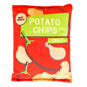 Durable squeaky plush potato chips pet toy for dogs and cats with spicy chilli design