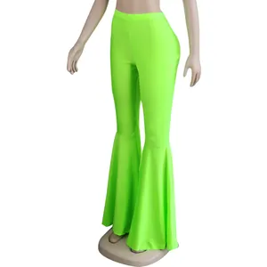 Pantalones de campana verde neón de talle alto con ajuste ceñido y bajos de volantes