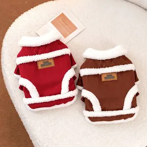 Gilet invernali retrò spessi per animali con morbido bordo in pile bianco per cani