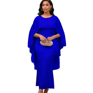Königsblaues Abendkleid mit Pailletten-Rock und einem eleganten Chiffon-Cape-Aufsatz