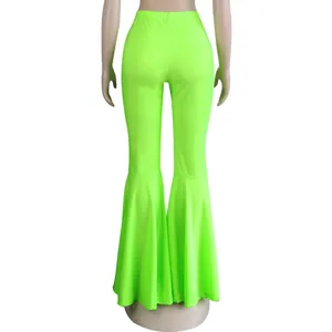 Pantalones de campana verde neón ajustados con volantes para club y fiesta chic