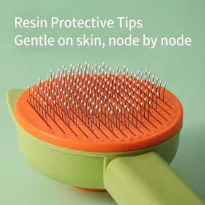 Pet grooming slicker brush with resin-tipped pins for gentle cat and dog deshedding