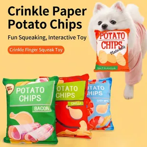 Simulation Plush Squeaky Potato Chips Pet Toy With Crinkle Paper Funny Food Bag Soft Stuffed Dog Toy For Small Medium Dogs Cats