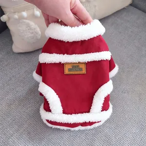 Gilet caldo vintage in pile rosso per cani di piccola taglia e gatti, abbigliamento