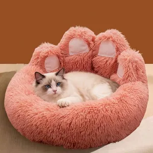 Gemütliches rosa bärenpfotenförmiges Plüsch-Haustierbett für Katzen und Hunde für Komfort